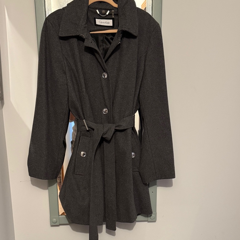 Calvin Klein Women's Charcoal Belted Trench Wool Coat